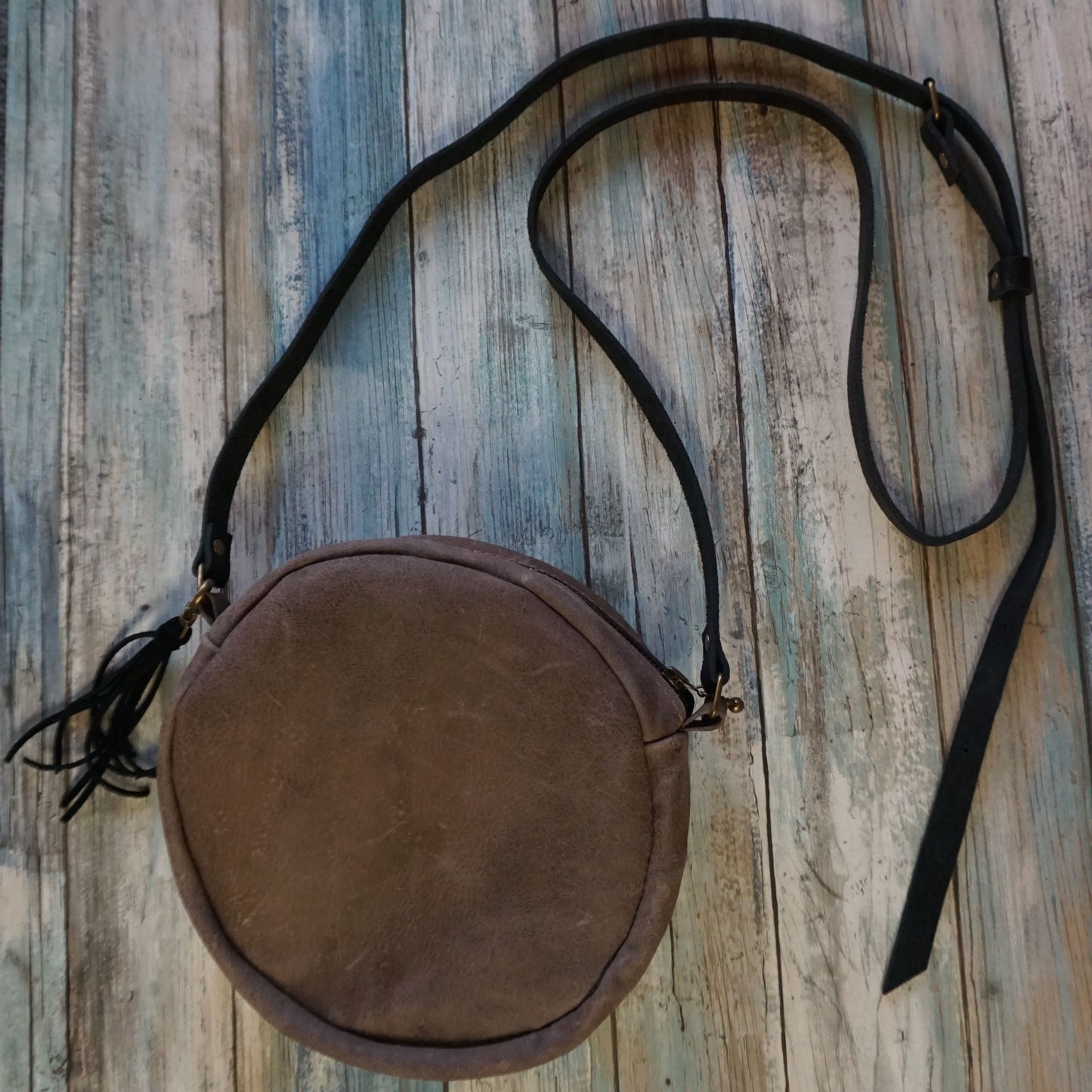 Leather Round Cross body Purse, Raw Hide Leather Crossbody Bag, Round Tan Cross body Bag (Copy)