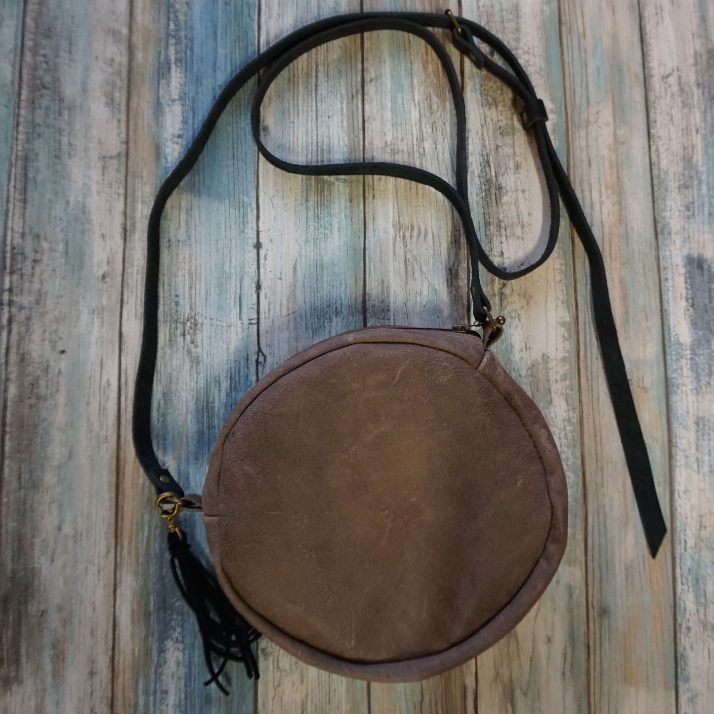 Leather Round Cross body Purse, Raw Hide Leather Crossbody Bag, Round Tan Cross body Bag (Copy)