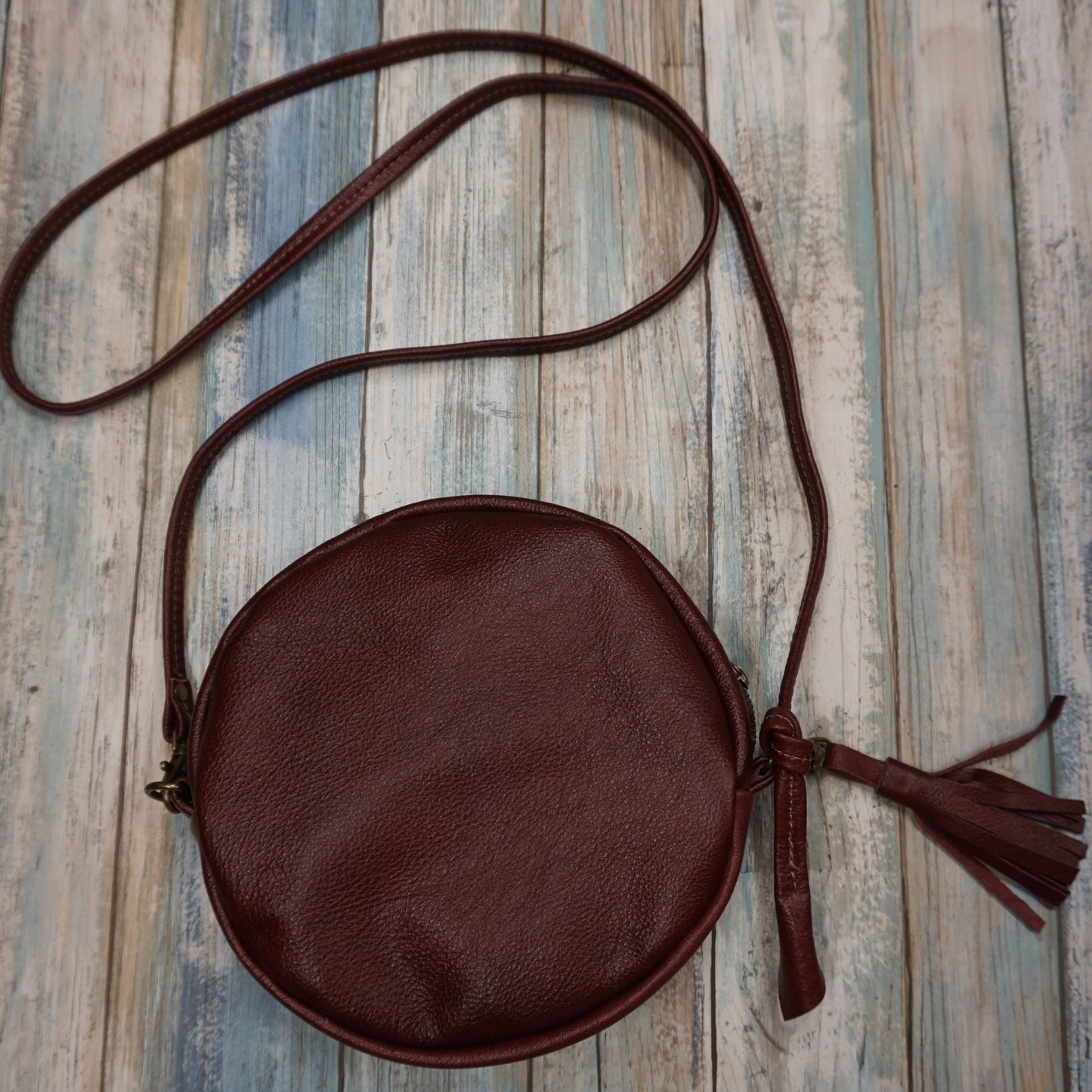 Leather Round Cross body Purse, Raw Hide Leather Crossbody Bag, Round Tan Cross body Bag (Copy)