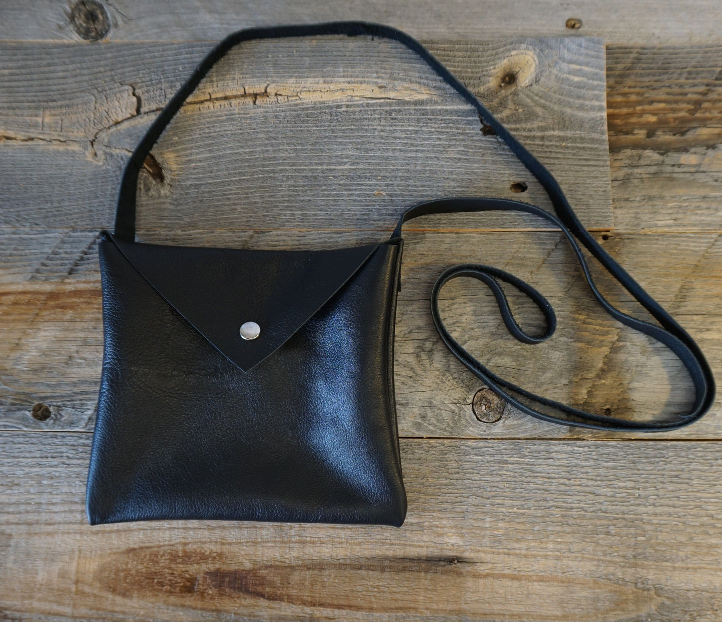 Square Genuine Leather Purse with long strap / snap closure ~ Smartphone / iPhone, wallet and ID Bag / Leather Cross body bag